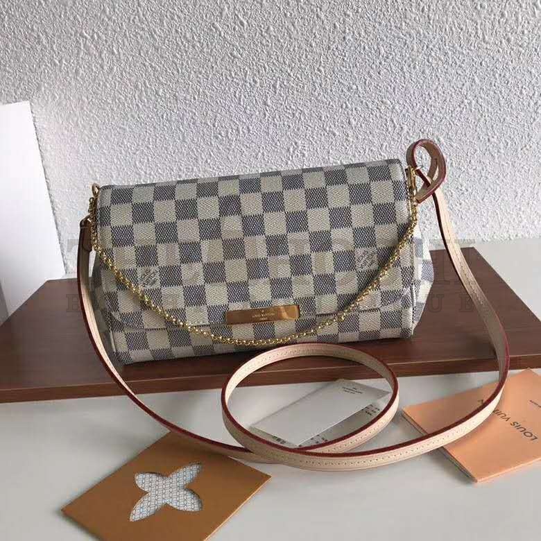 L0vis Vvtt0n LV Women Favorite MM Clutch in Damier Azur Coated Canvas-Beige Master Quality