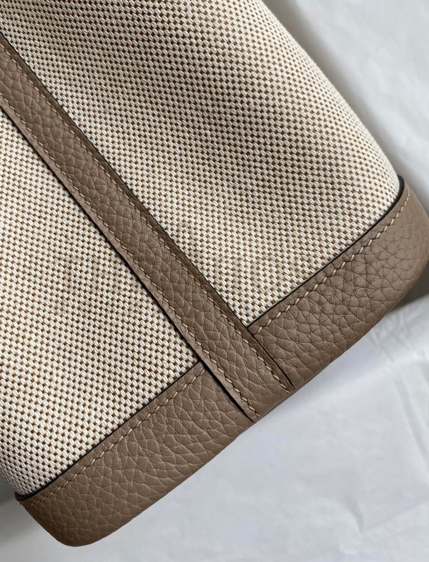 H**me5 Garden Party 30 Handmade Bag in Toile and Tourterelle Leather Master Quality