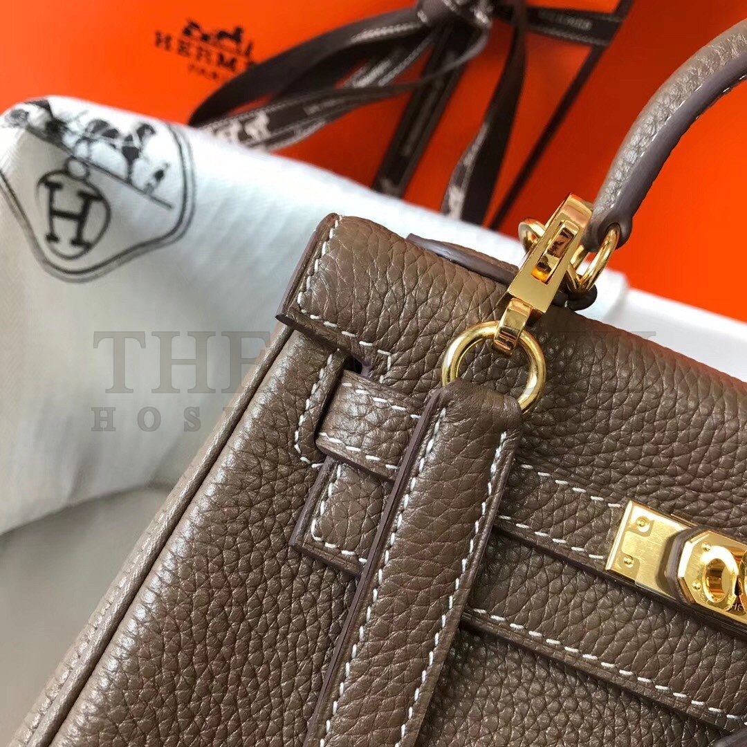 H**me5 Mini Kelly 20cm Bag In Taupe Clemence Leather Master Quality