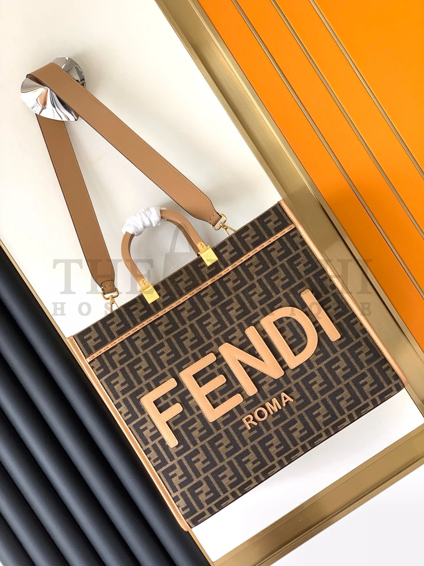 F**di Sunshine Large Tote Bag in Brown FF Jacquard Fabric Master Quality