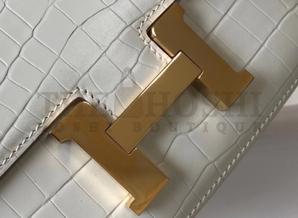 H**me5 Constance 18cm Bag In White Embossed Crocodile Master Quality