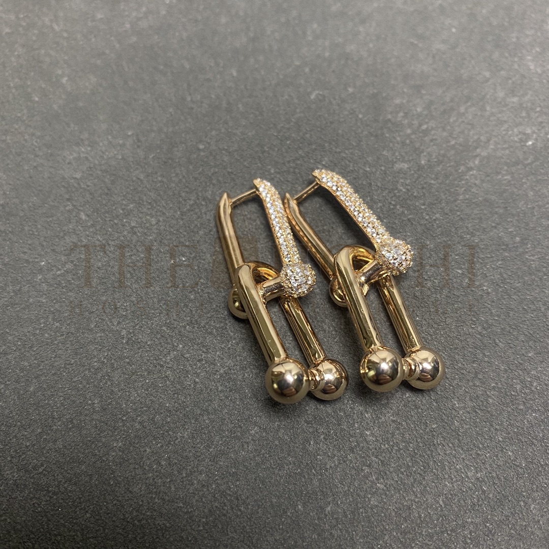 T*f*ny Earrings New Half D1am0nd Double U Ear Dangle Master Quality