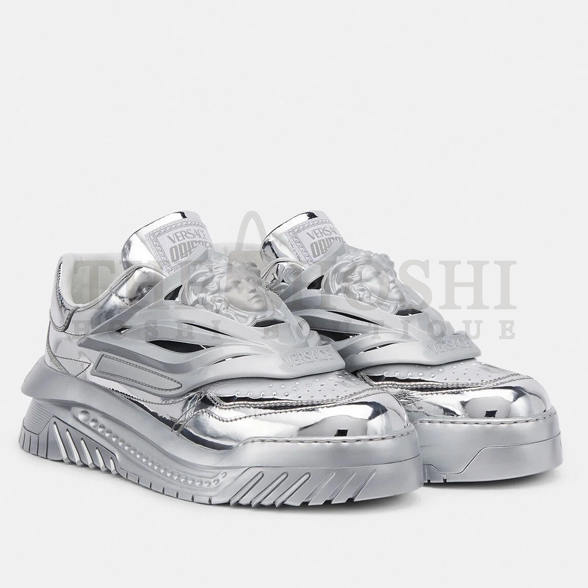 Versace Women's Odissea Sneakers In Silver Leather Master Quality