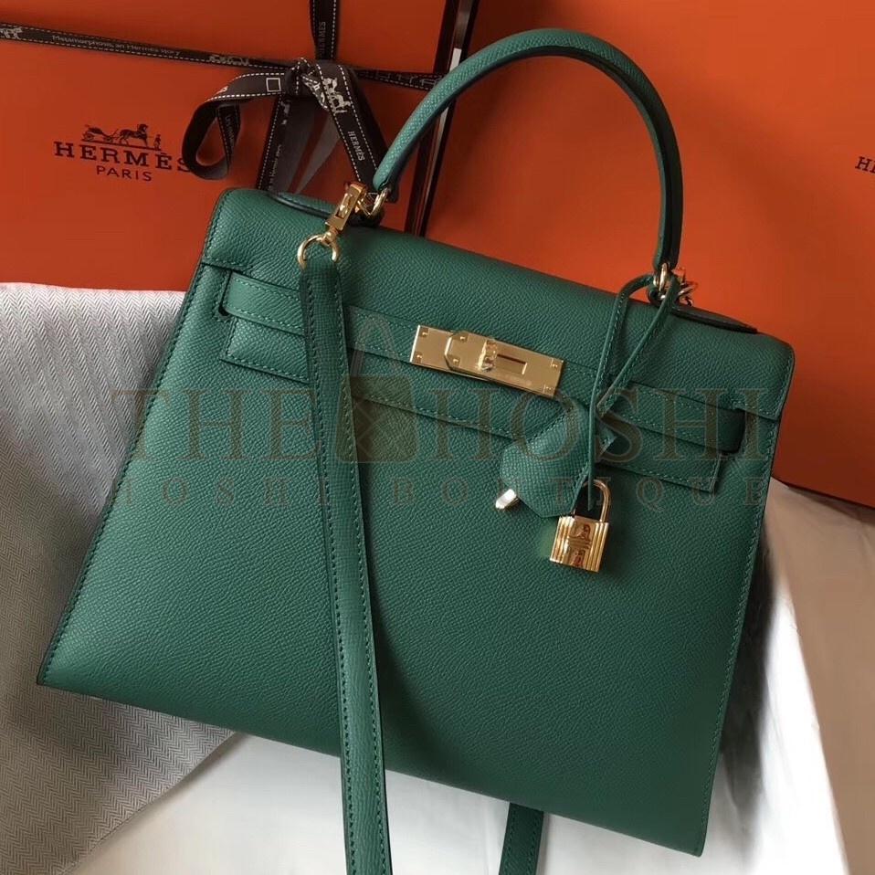 H**me5 Kelly 28cm Sellier Bag In Malachite Epsom Leather Master Quality