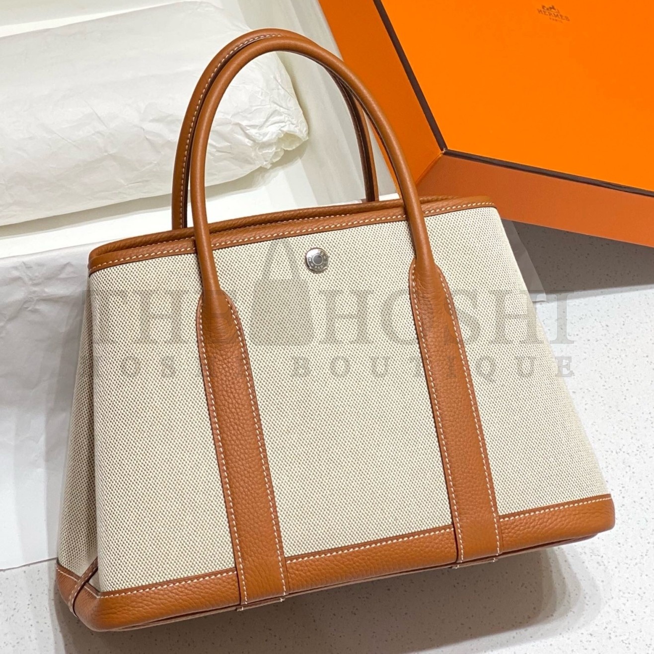 H**me5 Garden Party 30cm Bag in Toile and Gold Leather Master Quality