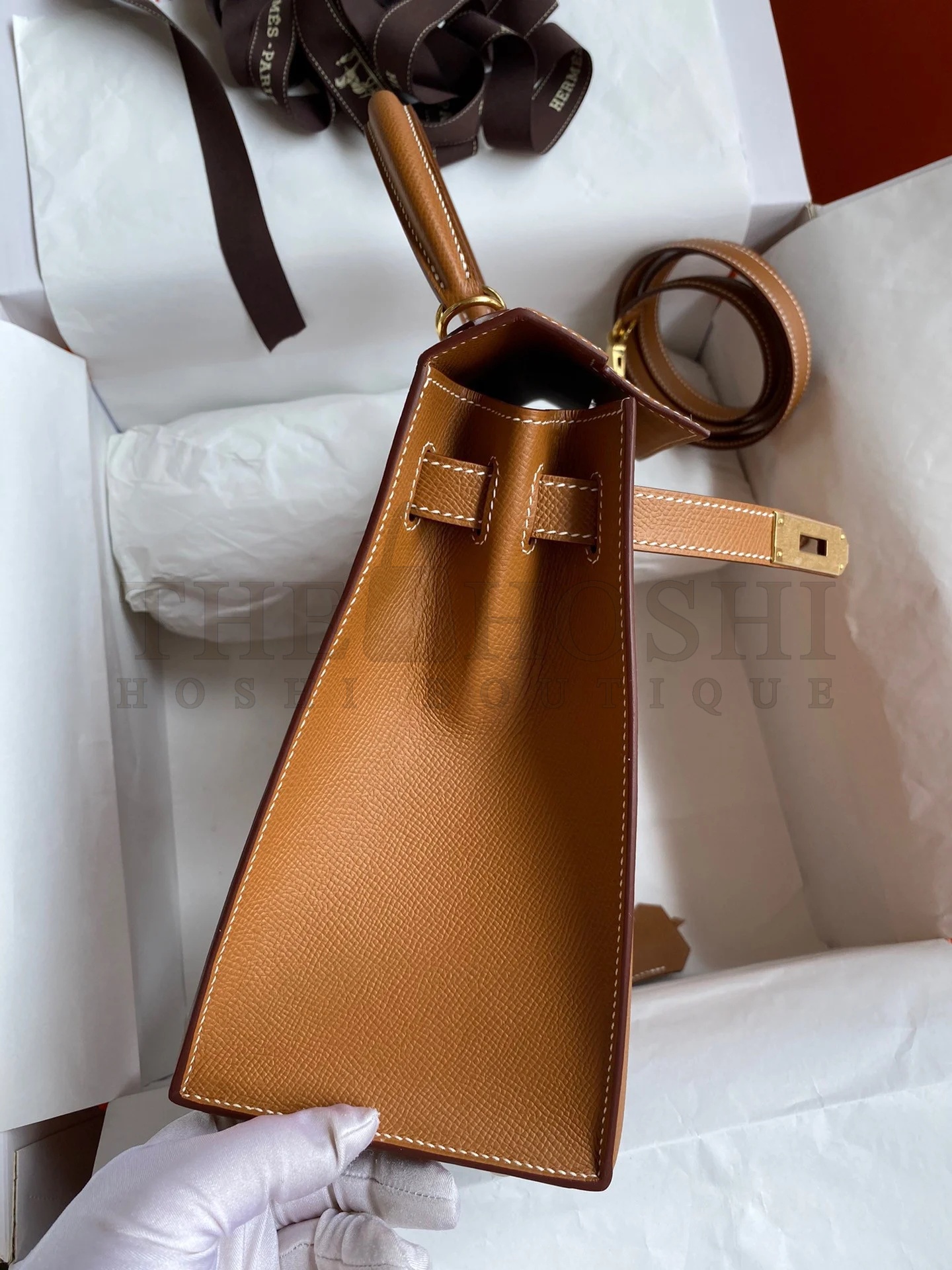 H**me5 Kelly Sellier 28 Handmade Bag In Gold Epsom Calfskin Master Quality