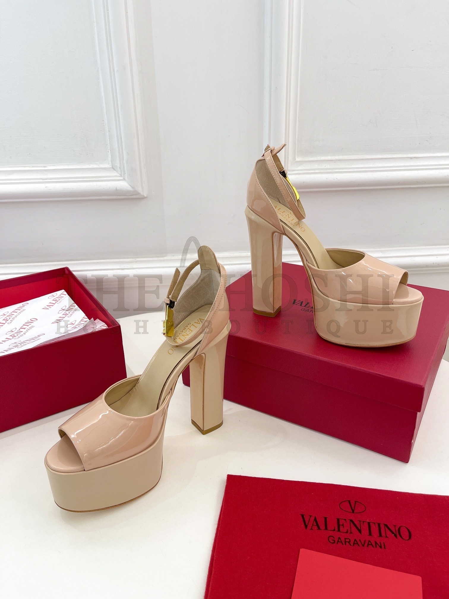 Va1e*ntin0 Tan-Go Platform Sandals 155mm In Rose Cannelle Patent Leather Master Quality