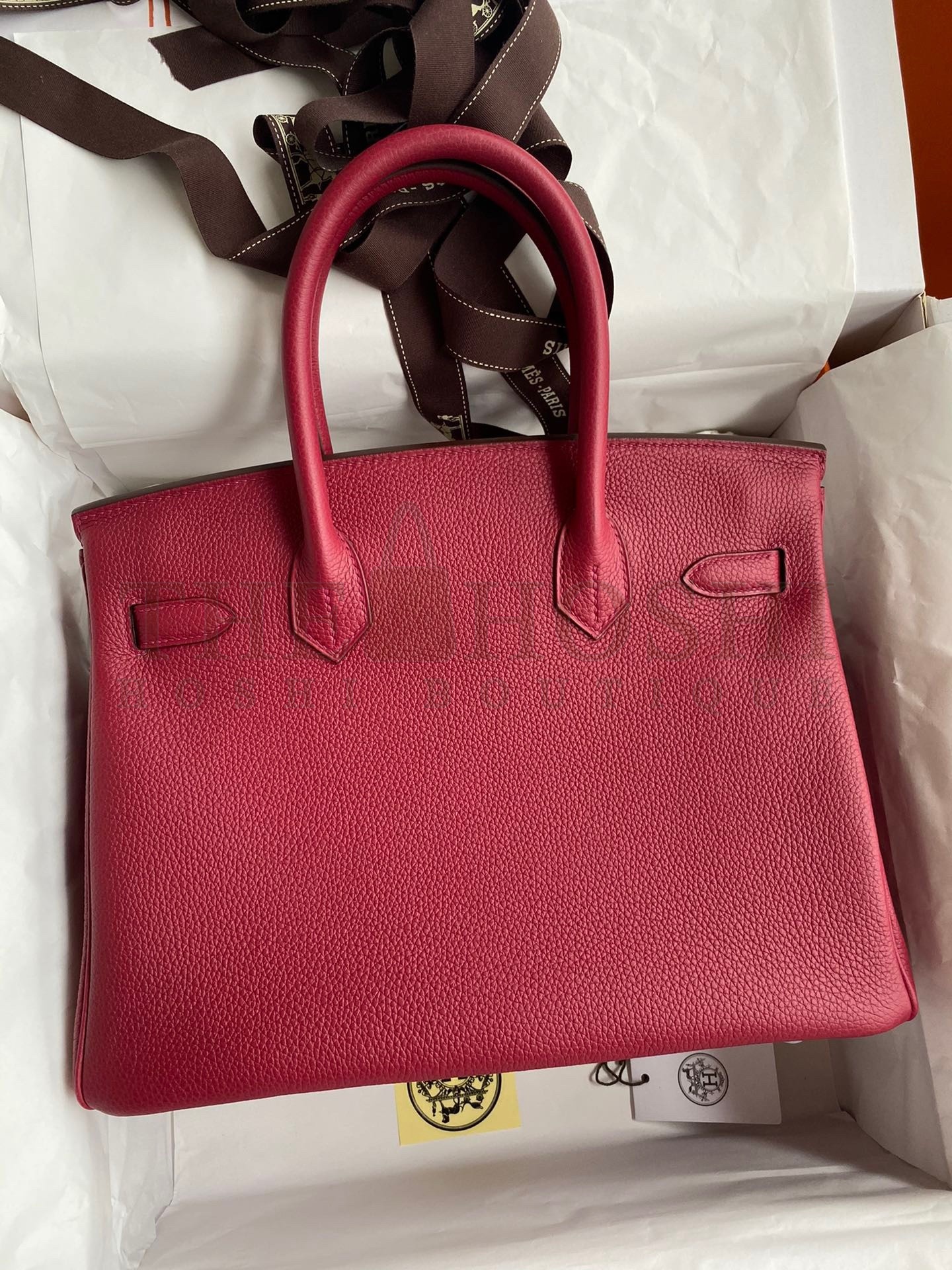 H**me5 Birkin 30 Retourne Handmade Bag In Rouge Grenat Clemence Leather Master Quality