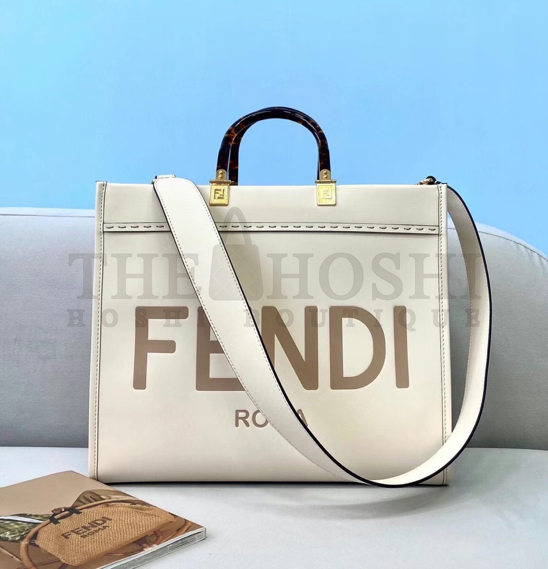 F**di Sunshine Medium Tote Bag In White Calfskin Master Quality