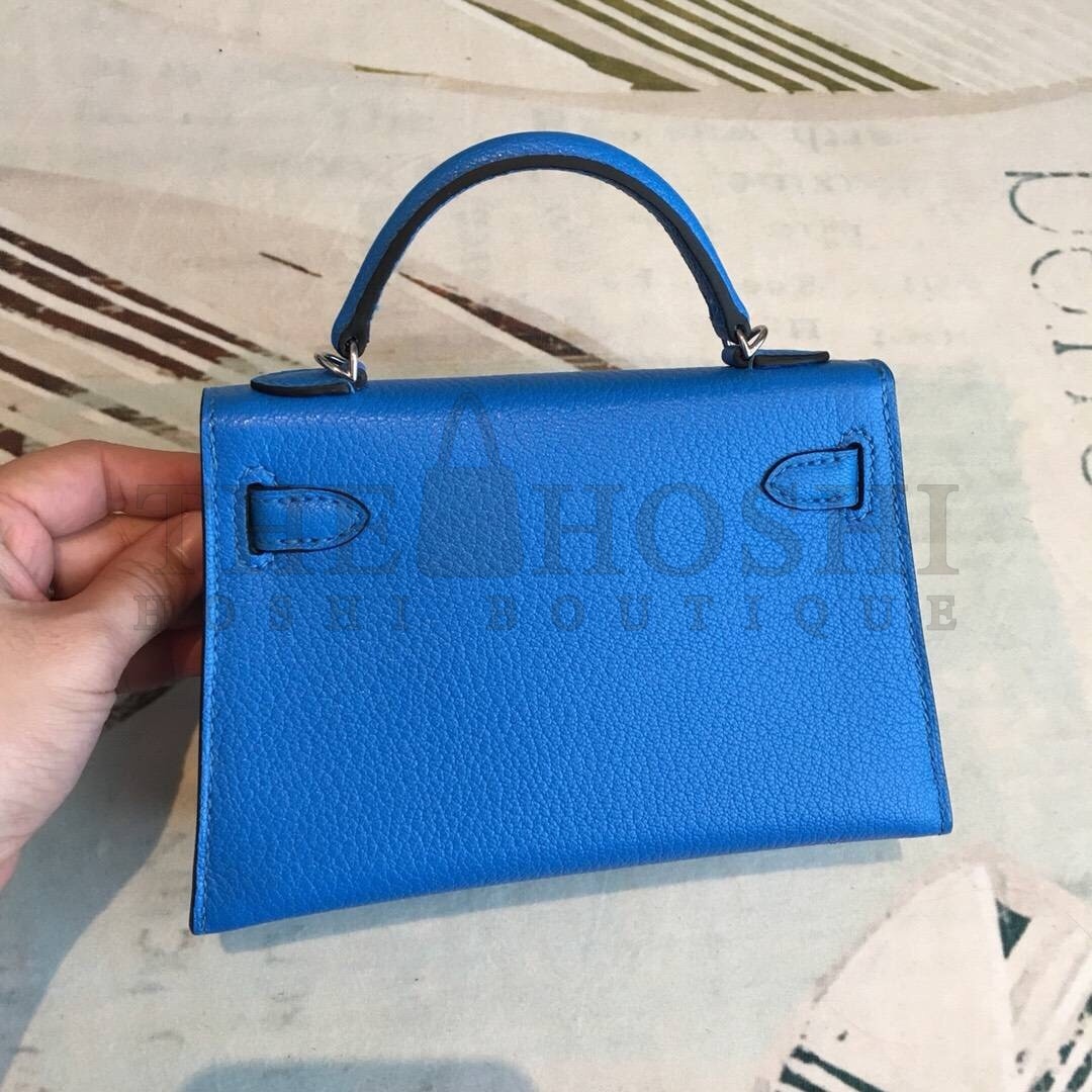 H**me5 Blue Chevre Kelly Mini II Handmade Bag Master Quality