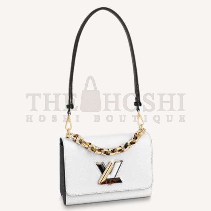 L0vis Vvtt0n LV Women Twist MM Handbag White Epi Smooth Grained Leather Master Quality