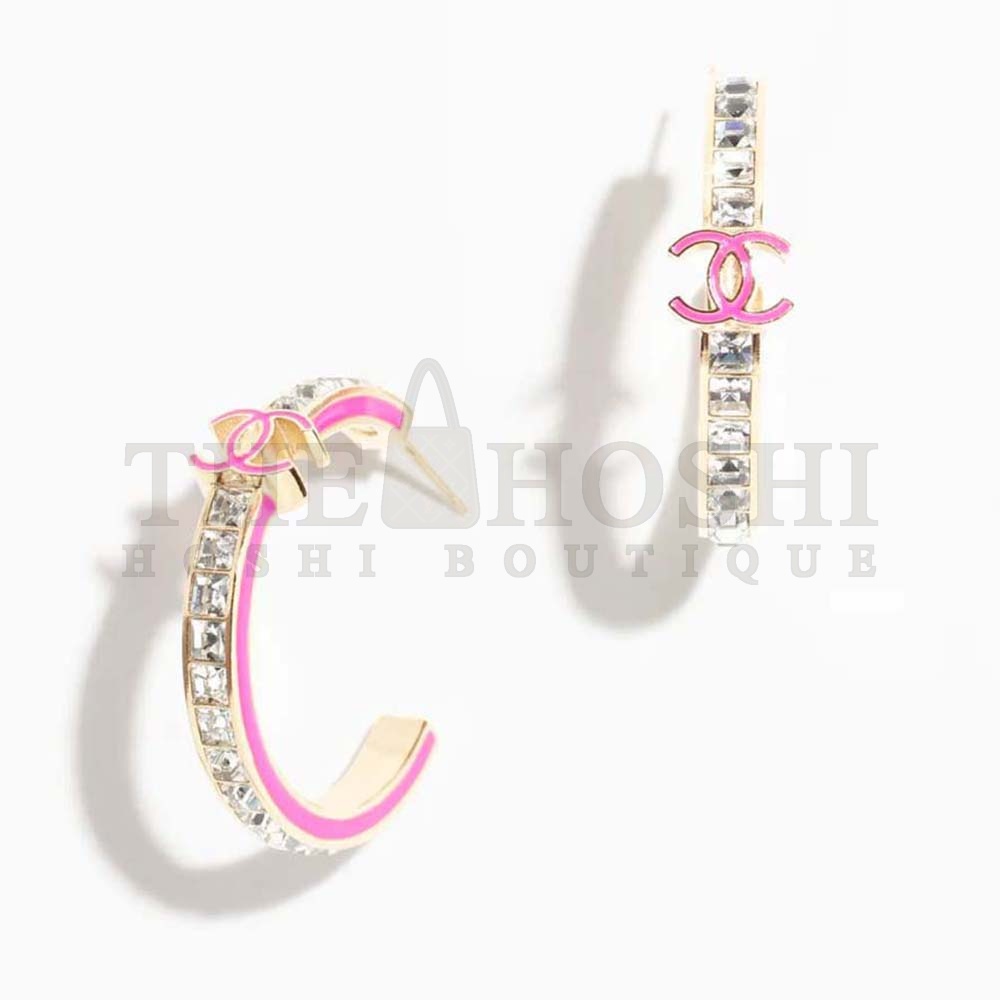 Ch**el Women Hoop Earrings in Metal and Diamantés-Pink Master Quality