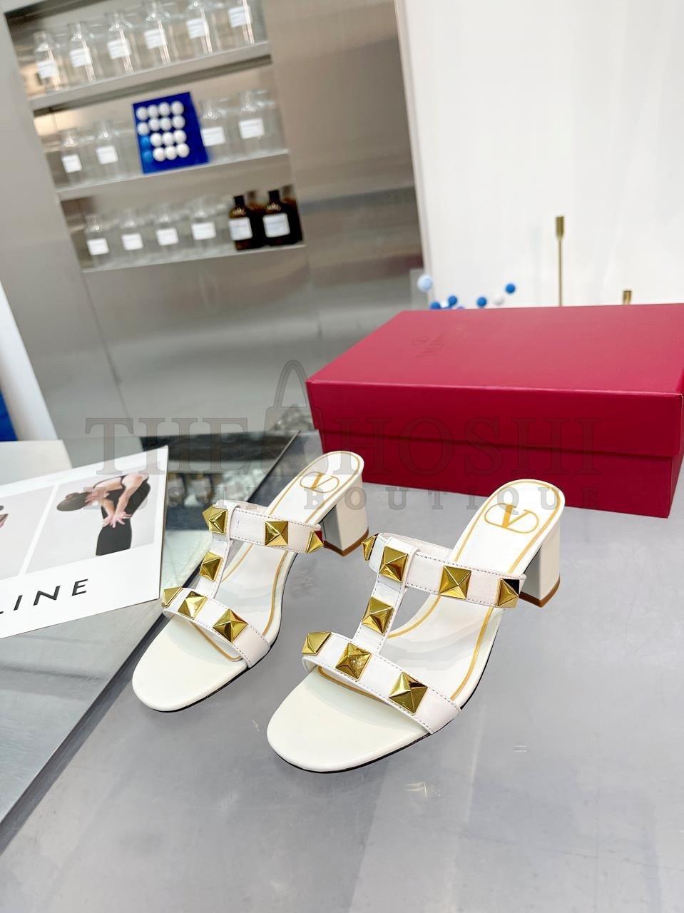 Va1e*ntin0 Roman Stud Slide Sandals 60mm In White Calfskin Master Quality