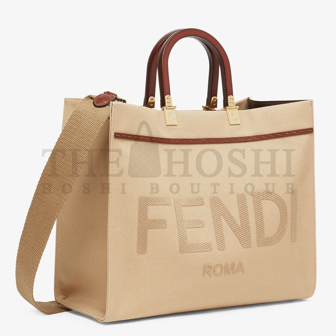 F**di Sunshine Medium Tote Bag In Beige Canvas Master Quality