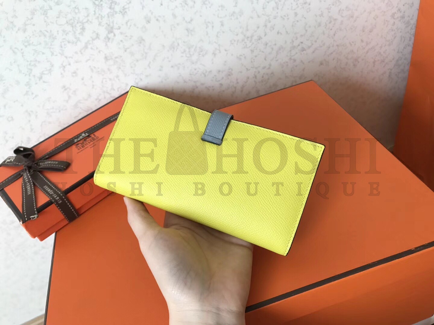 H**me5 Bi-Color Epsom Bearn Wallet Soufre/Blue Lin Master Quality