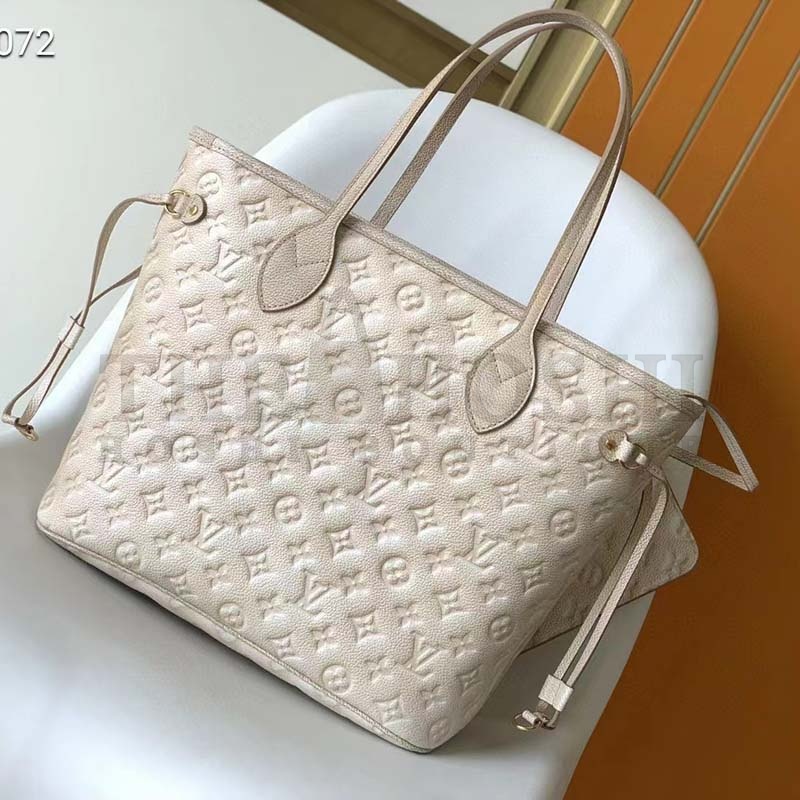 L0vis Vvtt0n Women LV Neverfull MM Carryall Tote Beige Sprayed Embossed Grained Cowhide Master Quality