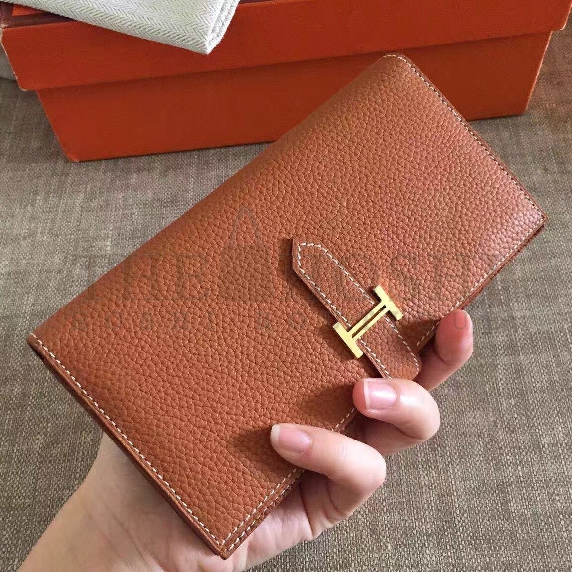 H**me5 Brown Clemence Bearn Gusset Wallet Master Quality