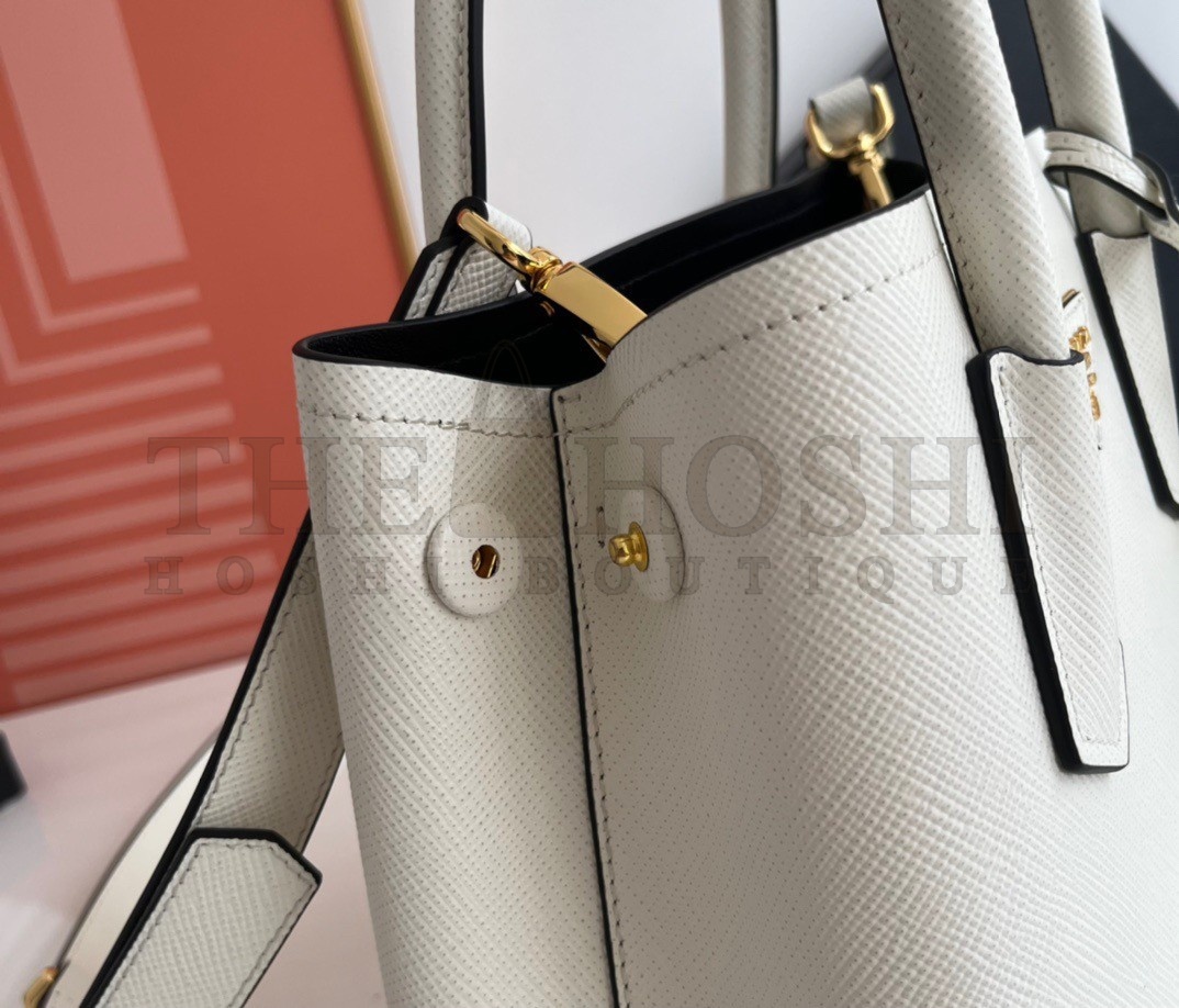 Pra*a Double Mini Bag In White Saffiano Leather Master Quality