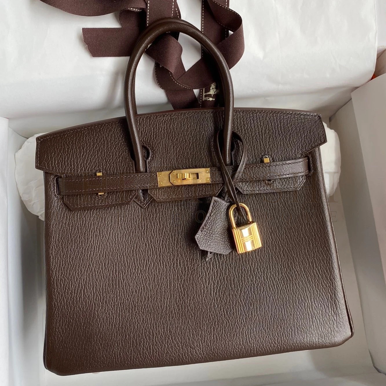 H**me5 Birkin 25 Retourne Handmade Bag In Chocolat Chevre Mysore Leather Master Quality