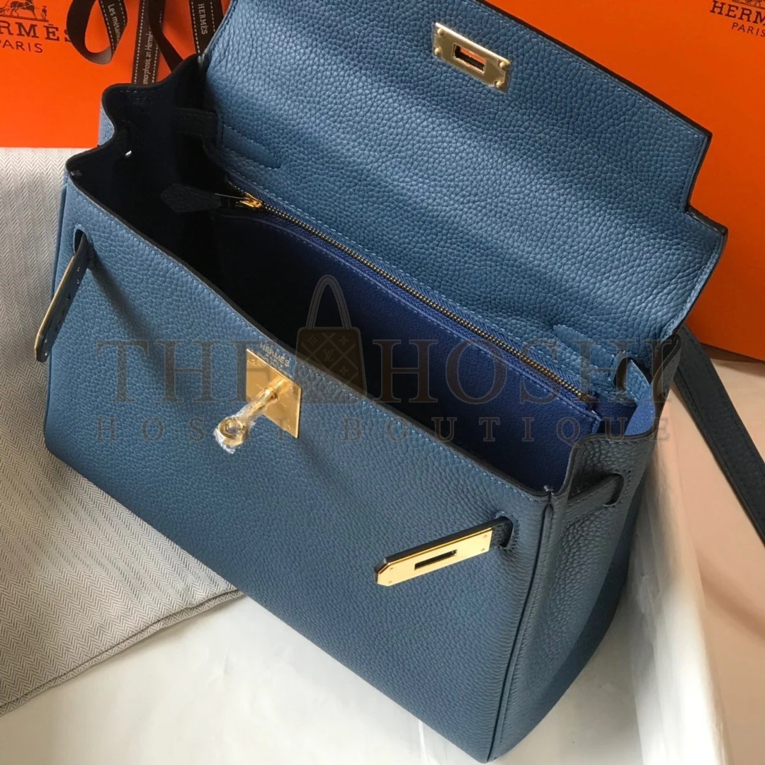 H**me5 Kelly 32cm Retourne Bag in Blue Agate Clemence Leather GHW Master Quality