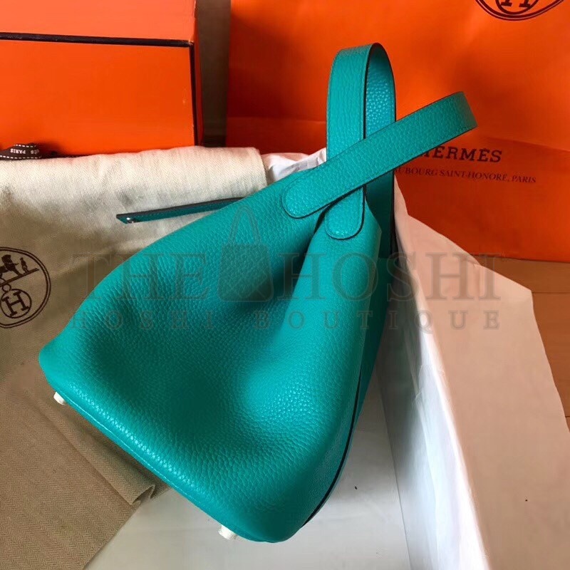 H**me5 Blue Paon Picotin Lock PM 18cm Handmade Bag Master Quality