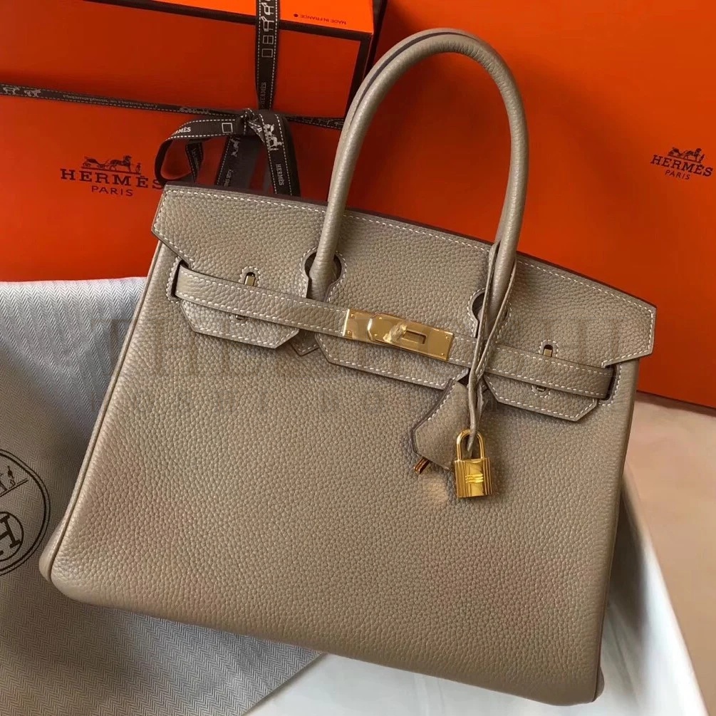 H**me5 Birkin 30 Bag in Gris Tourterelle Clemence Leather with GHW Master Quality