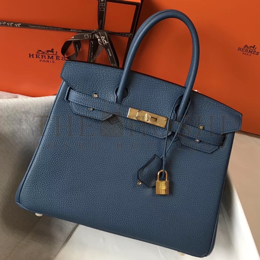 H**me5 Birkin 30 Bag in Blue Agate Clemence Leather with GHW Master Quality
