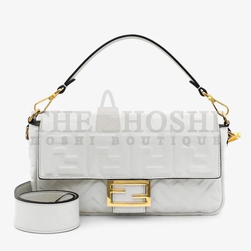 F**di Medium Baguette Bag In White FF Nappa Leather Master Quality