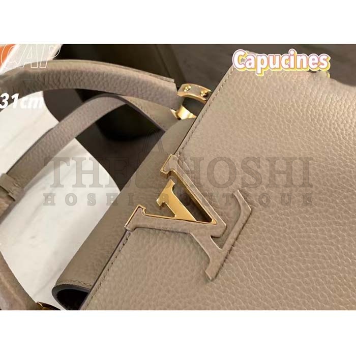 L0vis Vvtt0n LV Women Capucines MM Handbag Galet Gray Taurillon Cowhide Leather Master Quality