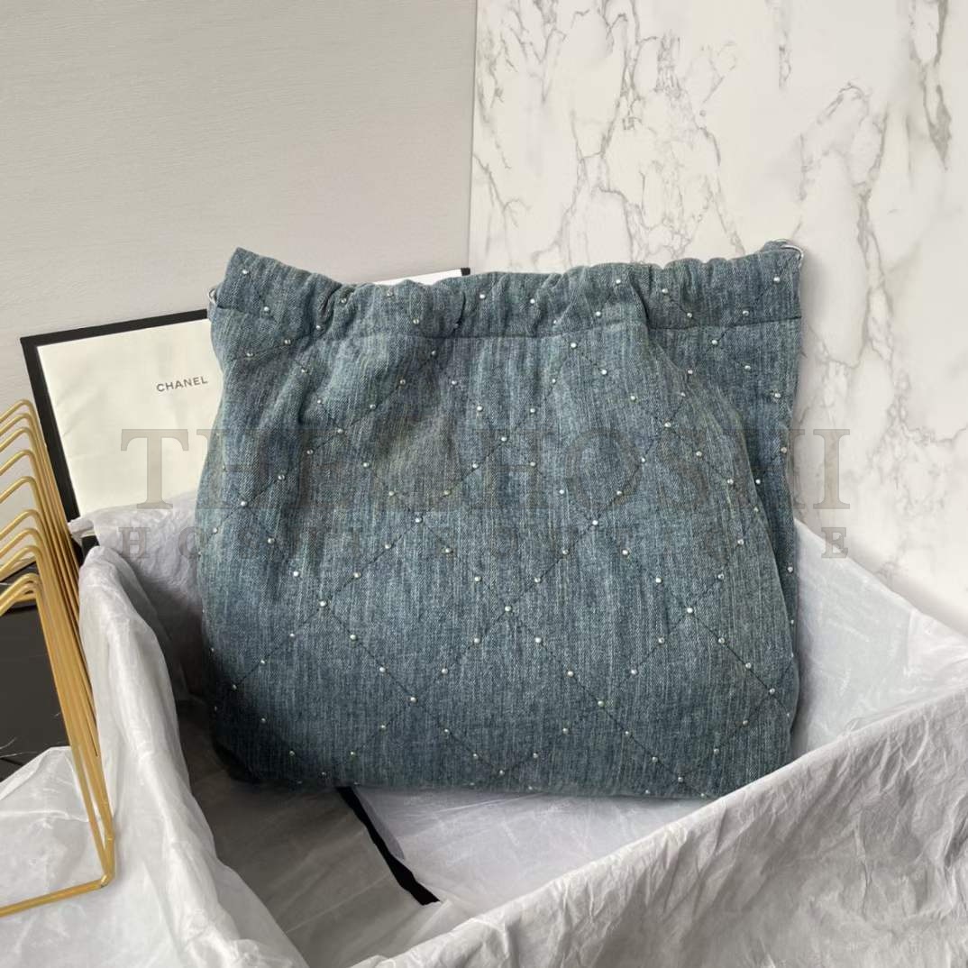 Ch**el Women CC 22 Small Handbag Washed Denim Silver-Tone Metal Blue Master Quality