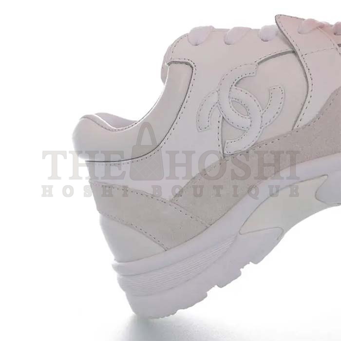 Ch**el Women CC Low Top Sneakers Calfskin Suede Triple White Master Quality