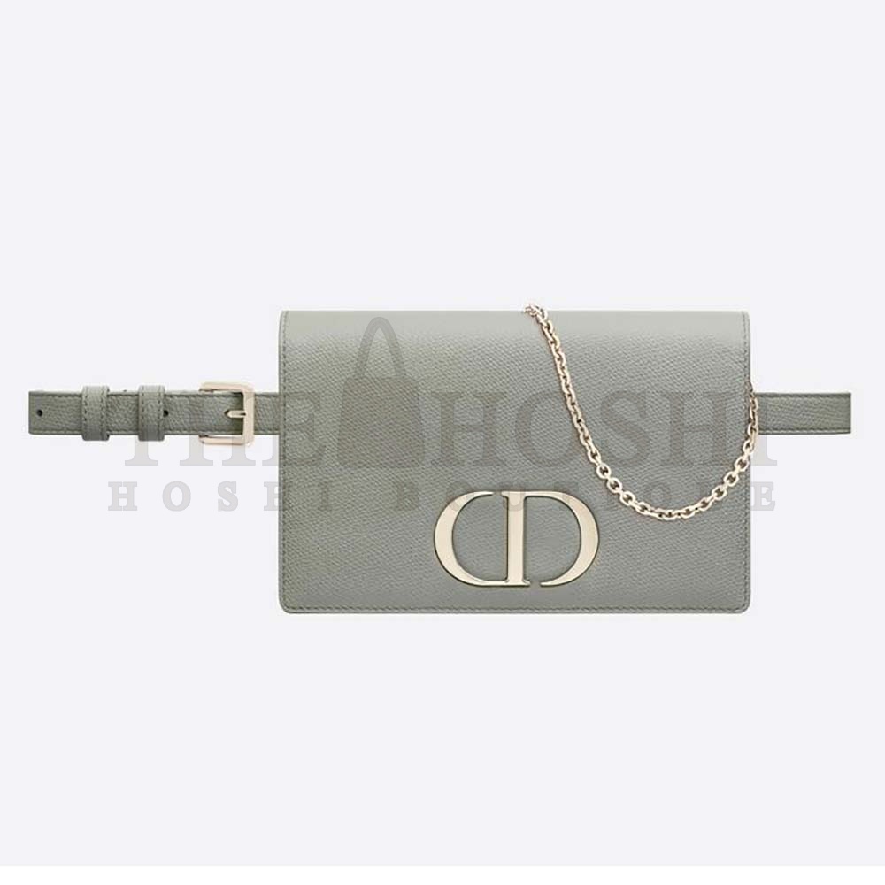 D10r Women 30 Montaigne 2-in-1 Pouch Stone Grained Calfskin-Silver Master Quality