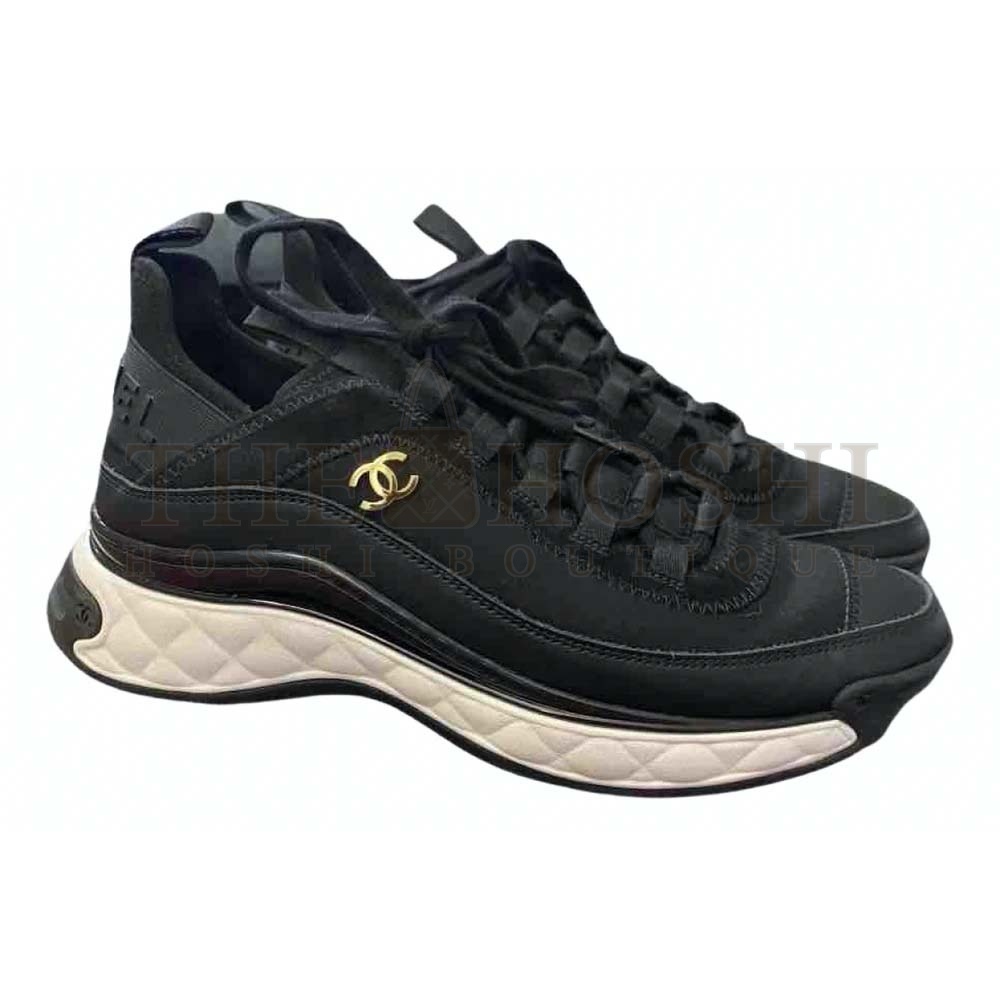 Ch**el Women Sneakers in Velvet Calfskin &amp; Mixed Fibers 1 cm Heel-Black Master Quality