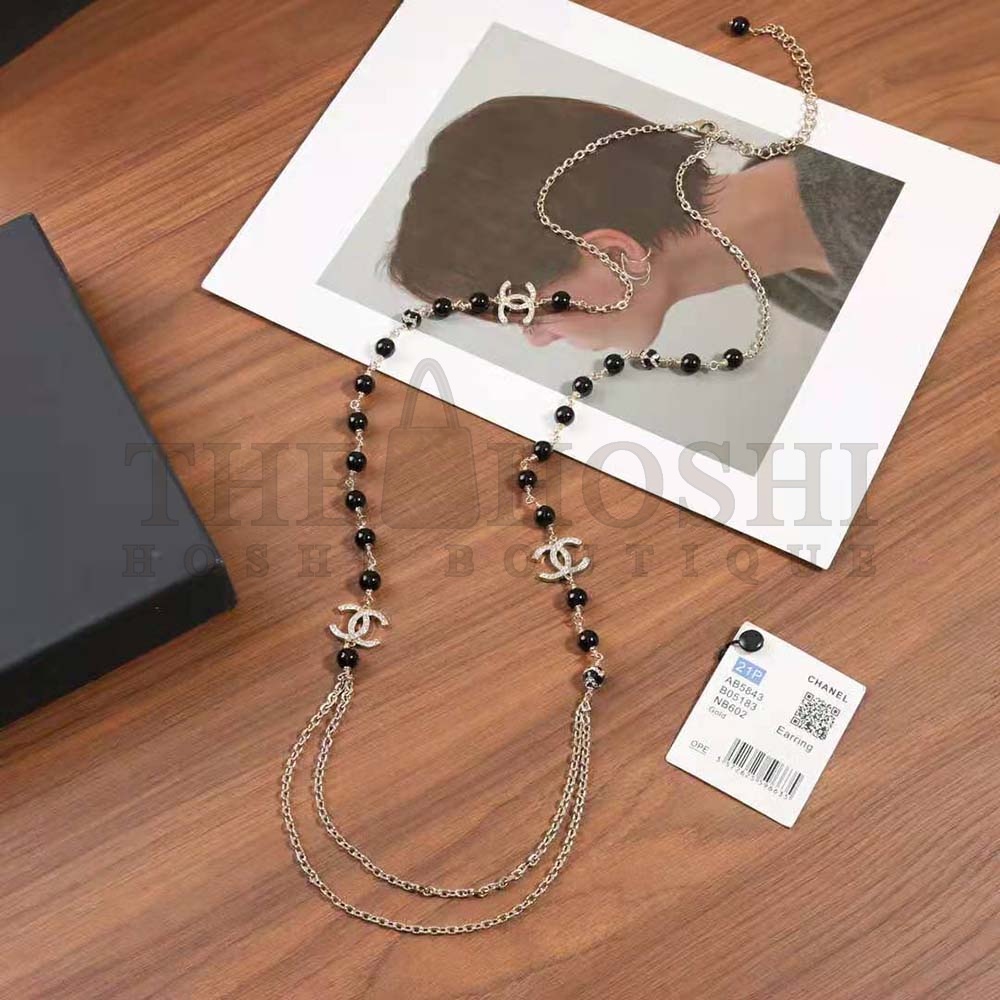 Ch**el Women Long Necklace in Metal Glass Pearls and Strass Master Quality