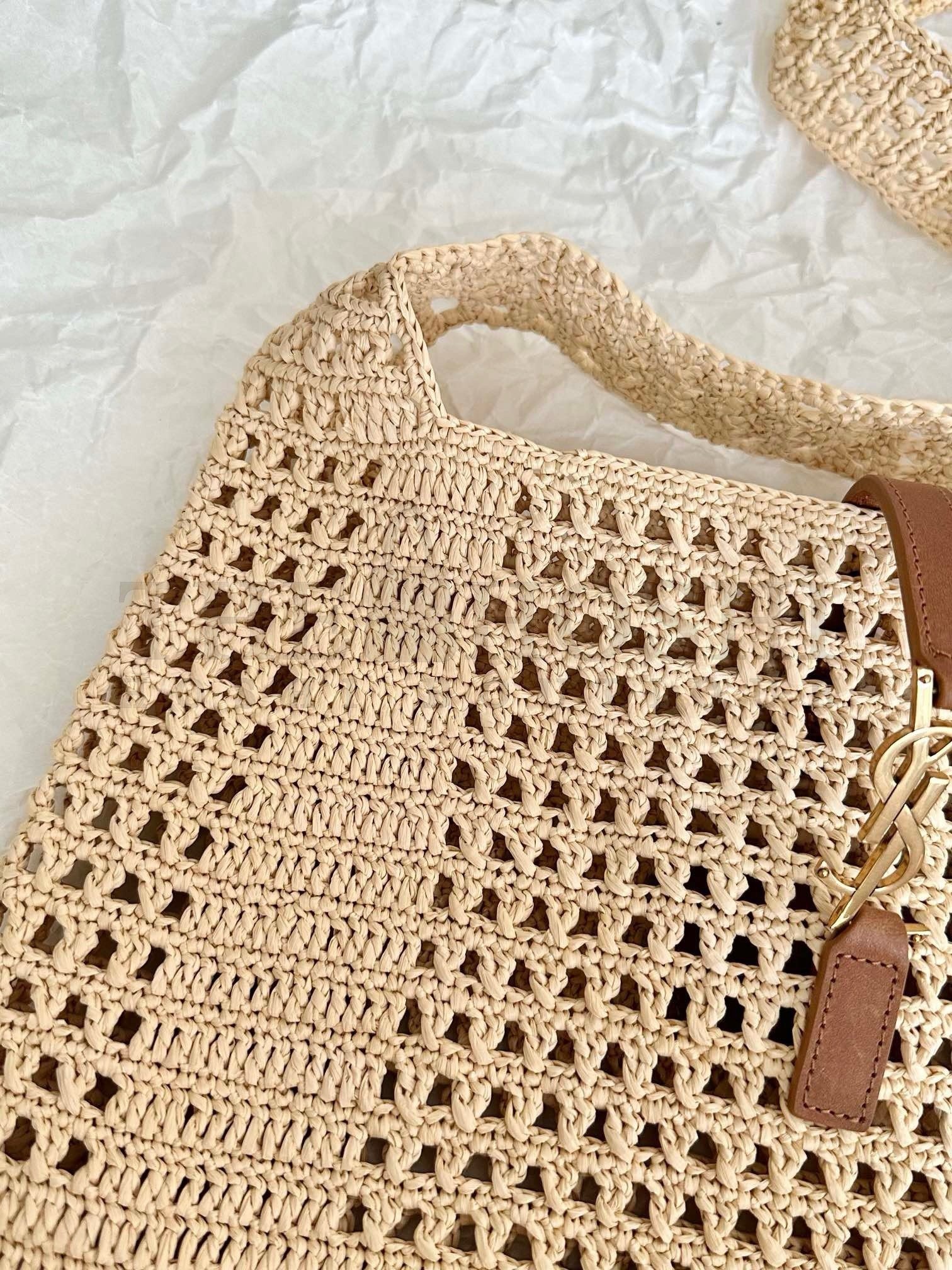 Sa1nt Lau*nt Le 5 A 7 Medium Tote Bag in Naturel Raffia Master Quality