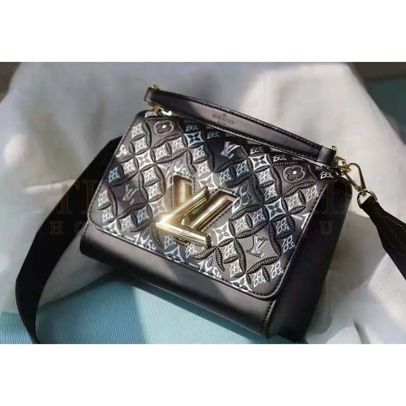 L0vis Vvtt0n LV Women Since 1854 Twist MM Handbag Gray Embroidered Calfskin Master Quality