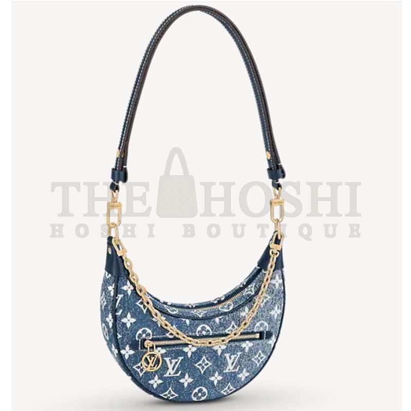 L0vis Vvtt0n LV Women Half-Moon Loop Baguette Handbag Navy Blue Denim Jacquard Master Quality