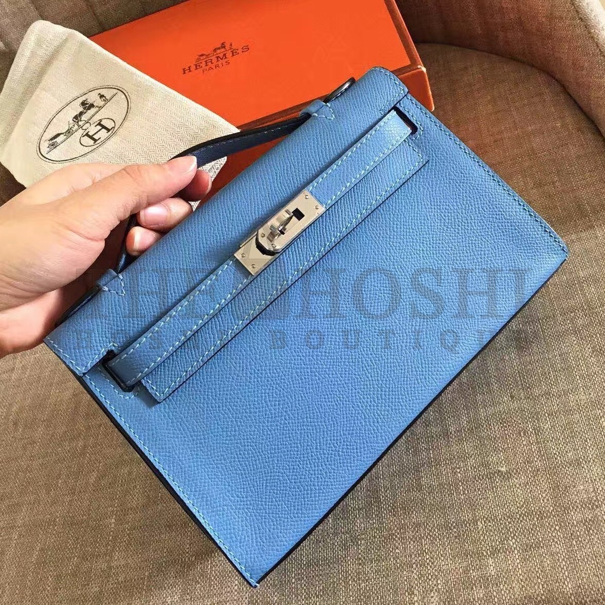 H**me5 Blue Paradise Kelly Pochette Epsom Handmade Bag Master Quality