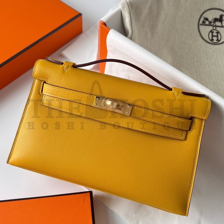 H**me5 Kelly Pochette Handmade Bag In Jaune Ambre Swift Calfskin Master Quality