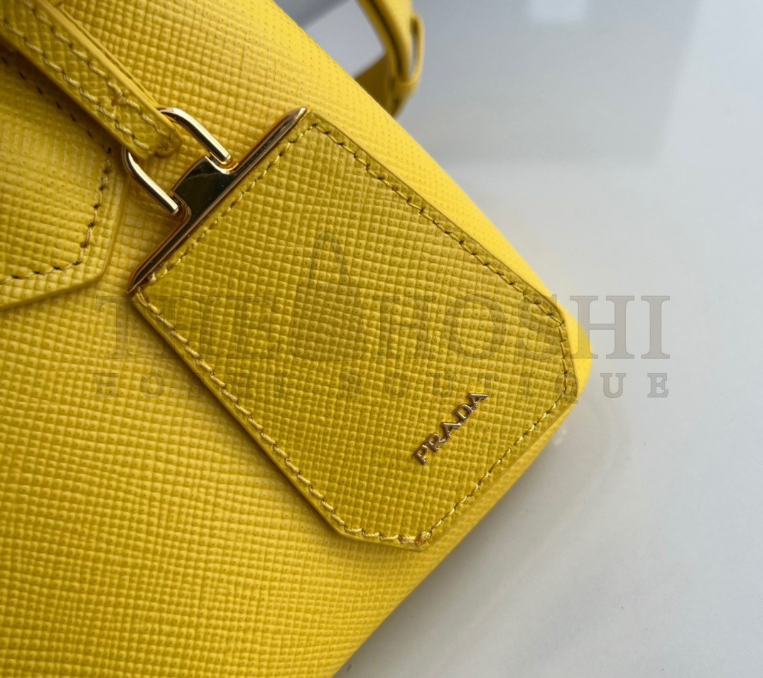 Pra*a Double Mini Bag In Yellow Saffiano Leather Master Quality