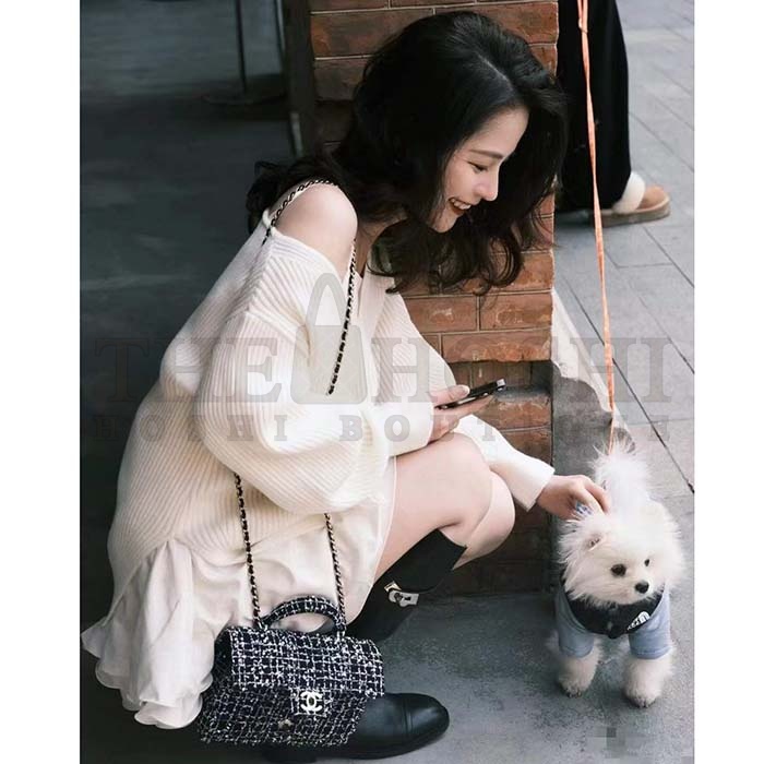 Ch**el Women CC Mini Flap Bag Top Handle Sequin Tweed Black Master Quality