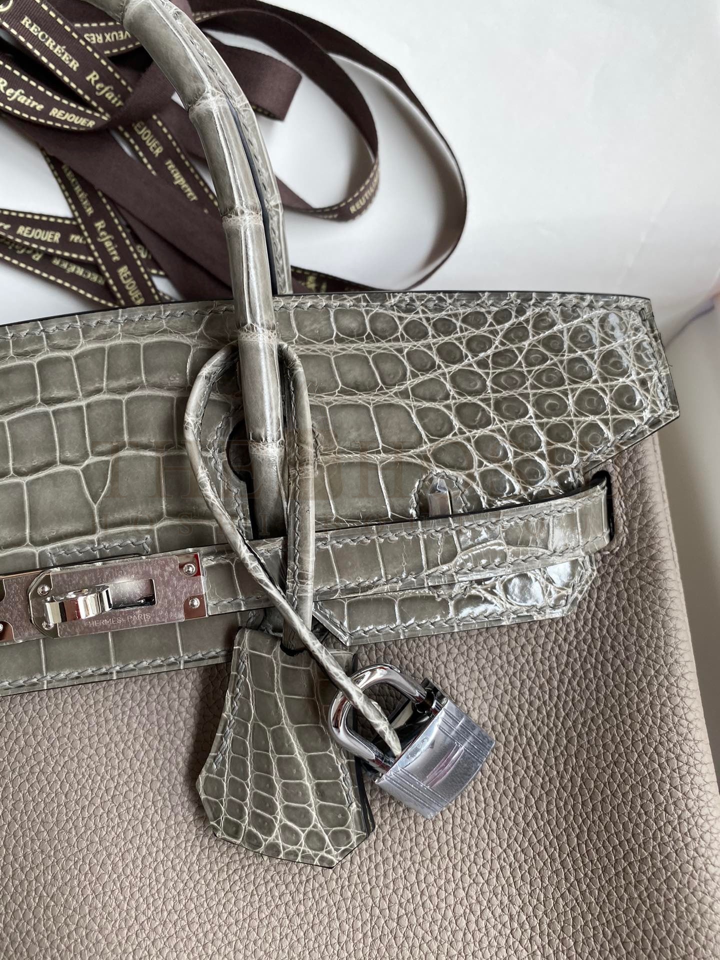 H**me5 Touch Birkin 25 Bag In Gris Asphalt Shiny Niloticus Crocodile Skin Master Quality