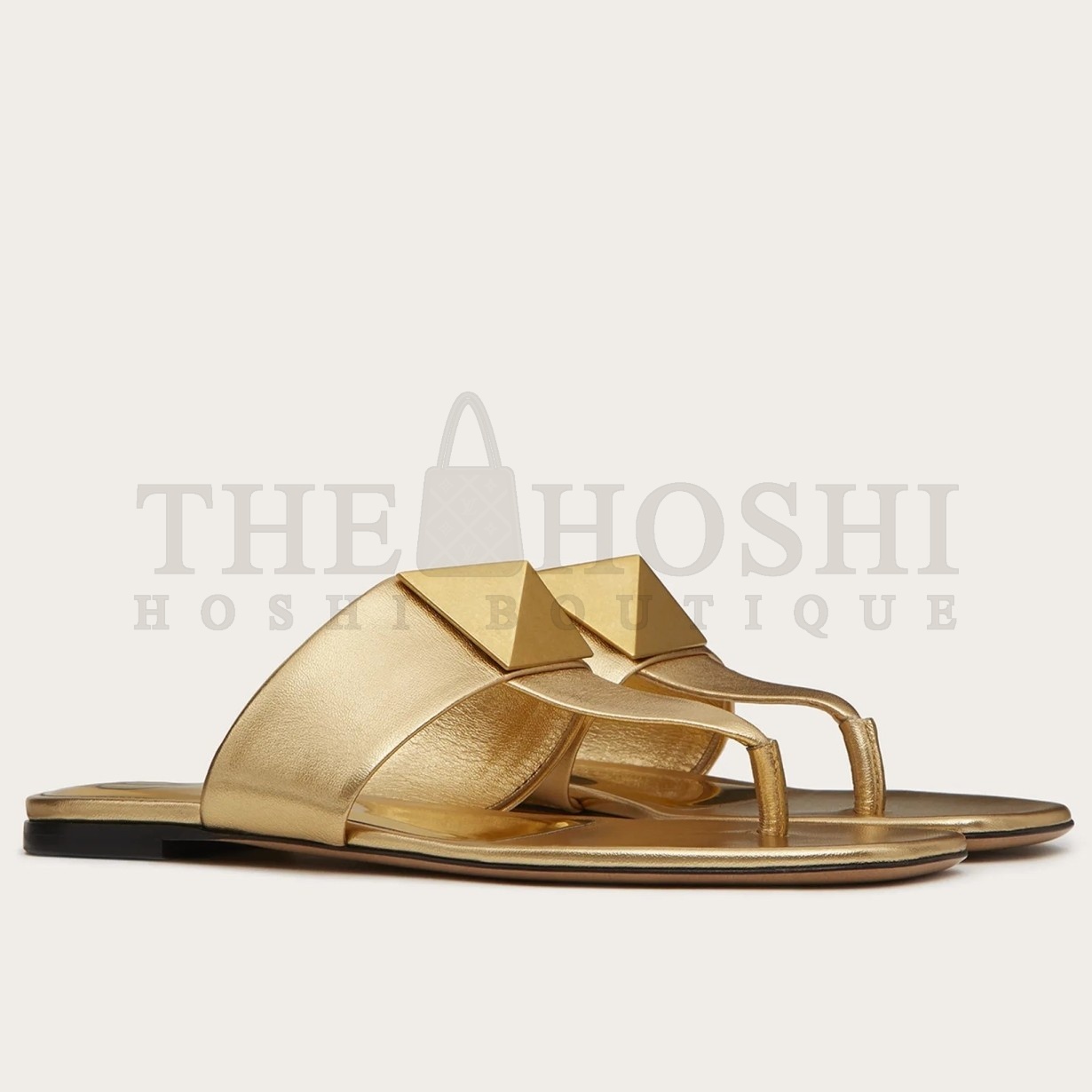 Va1e*ntin0 One Stud Flat Thong Sandals In Gold Metallic Leather Master Quality