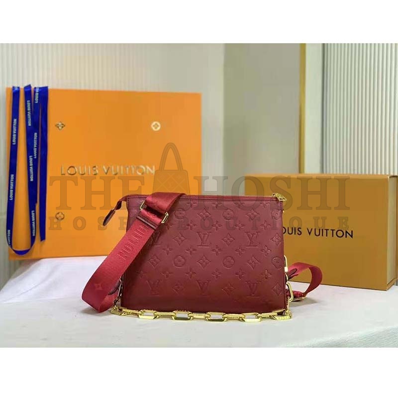 L0vis Vvtt0n LV Women Coussin PM Handbag Wine Monogram Embossed Puffy Lambskin Master Quality