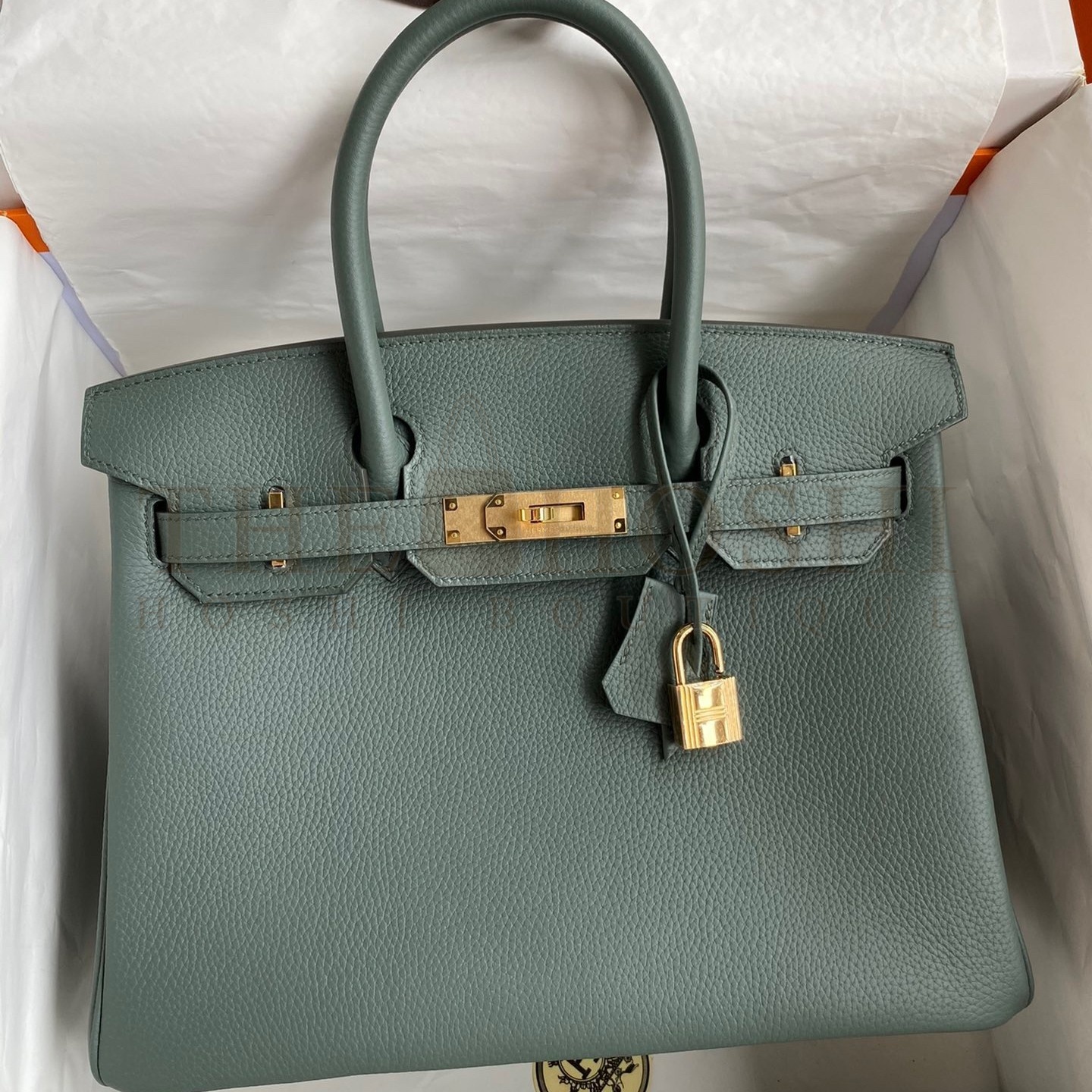 H**me5 Birkin 30 Retourne Handmade Bag In Vert Amande Clemence Leather Master Quality
