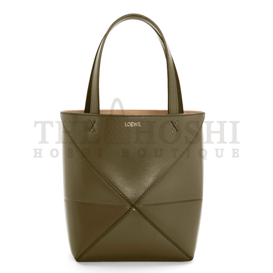 L0ew* Mini Puzzle Fold Tote Bag in Dark Green Calfskin Master Quality