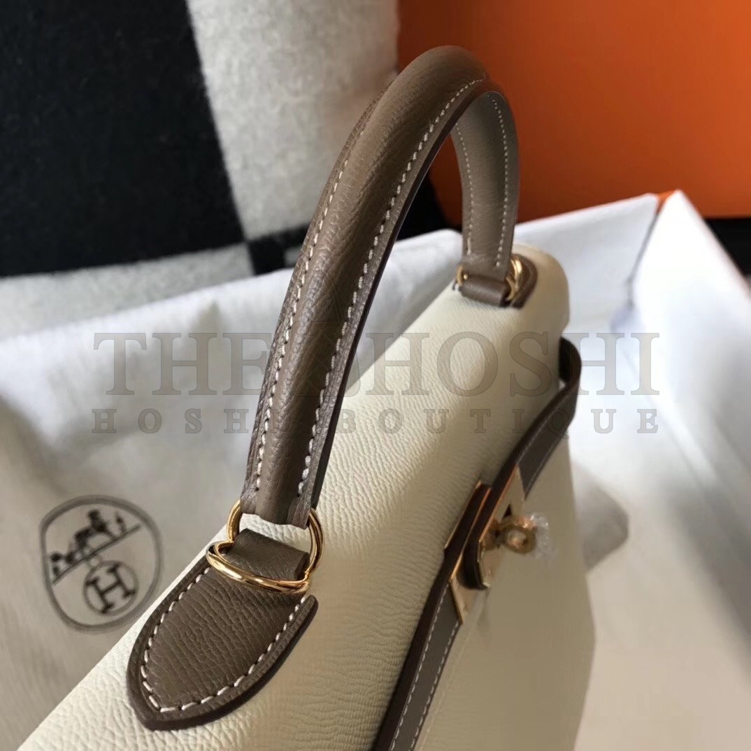 H**me5 Bi-color Kelly 32cm Epsom Bag White/Taupe GHW Master Quality