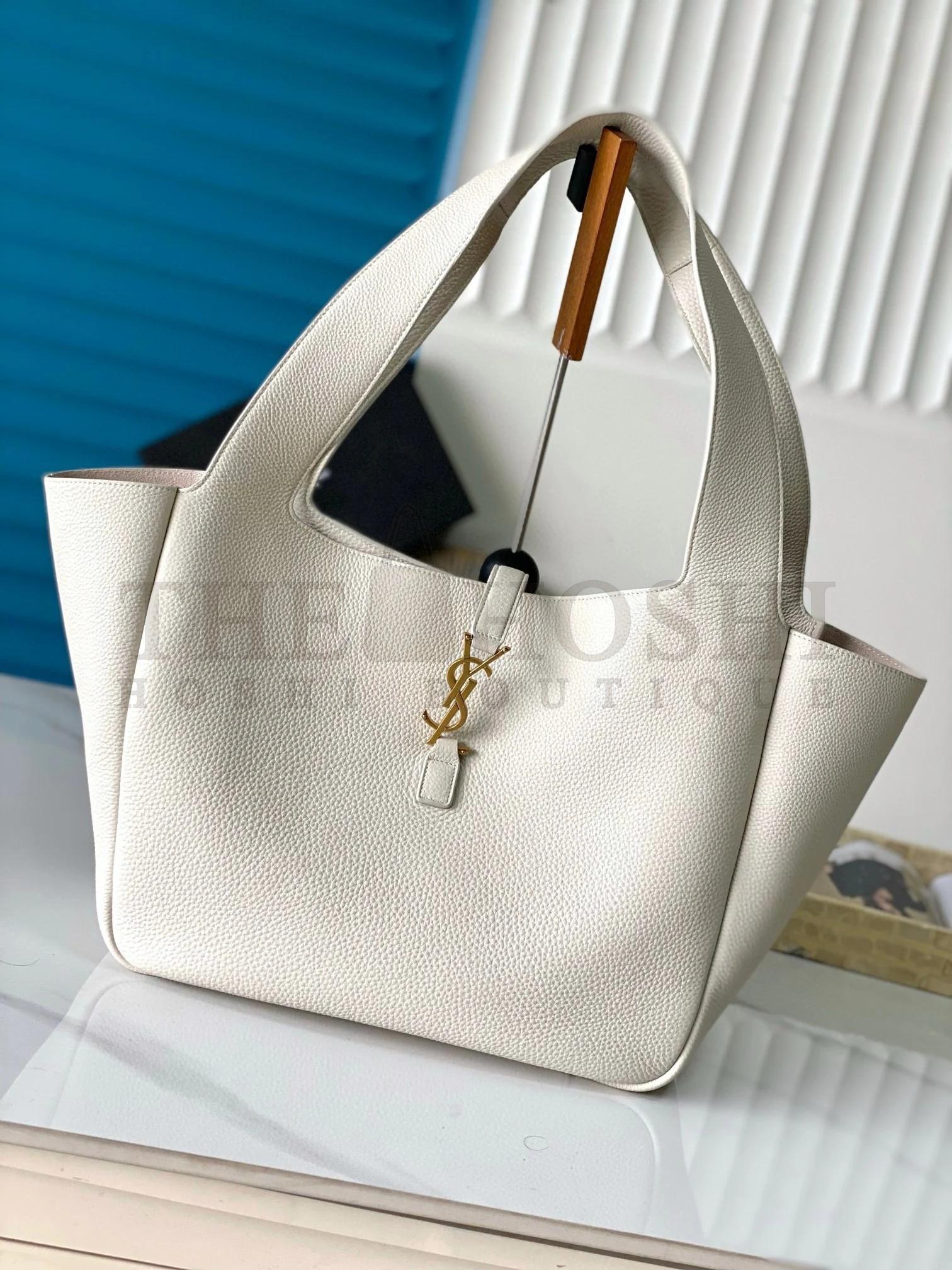 Sa1nt Lau*nt LE 5 A 7 Bea Tote Bag in White Grained Leather Master Quality