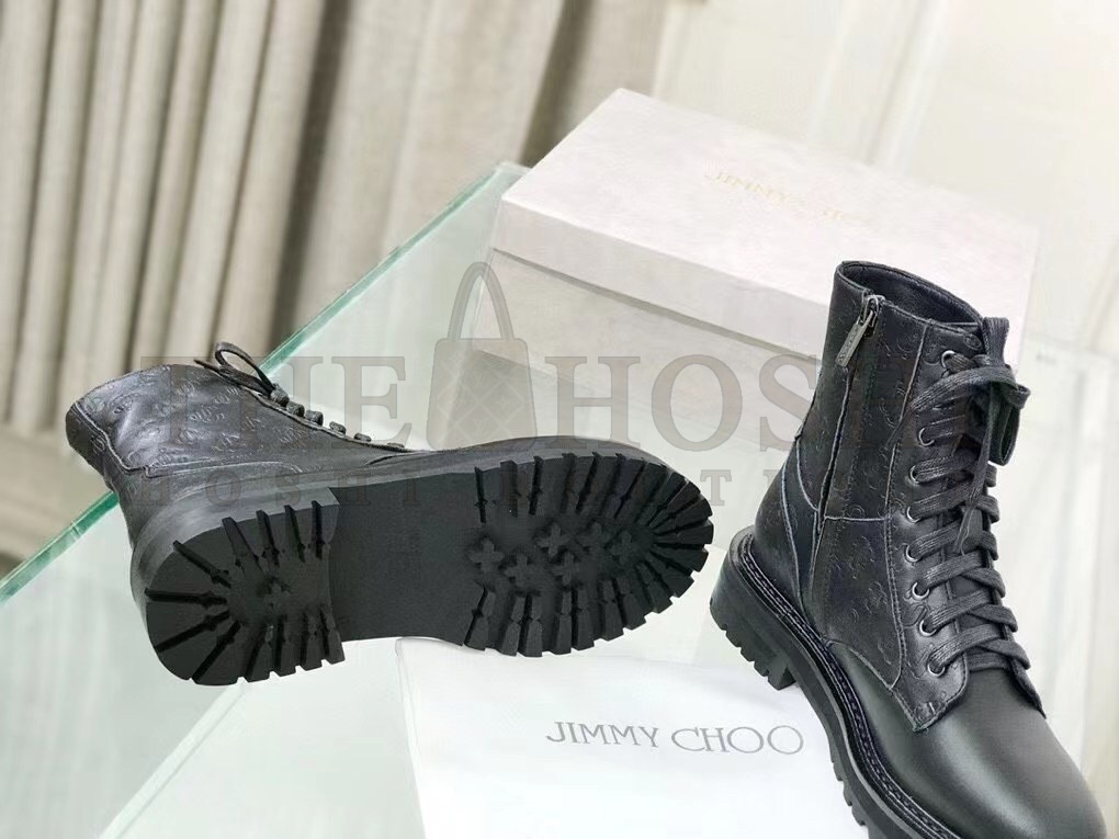 J1m*y Ch00 Cora Flat Combat Boots In Black Leather Master Quality