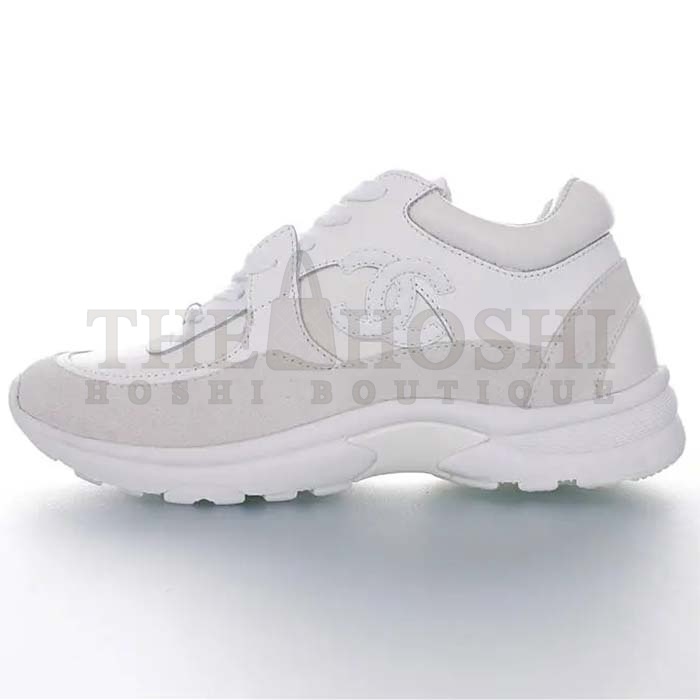 Ch**el Women CC Low Top Sneakers Calfskin Suede Triple White Master Quality